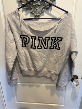 PINK Gray Cropped Crewneck Sweatshirt